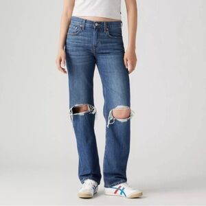 NWT Levi's Women's LOW PRO Medium Wash Blue Denim Ripped Straight Leg Jeans 30